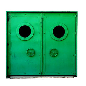 Green Fairy Door with Porthole Windows - Wall Decal - 9" wide x 8.5" tall