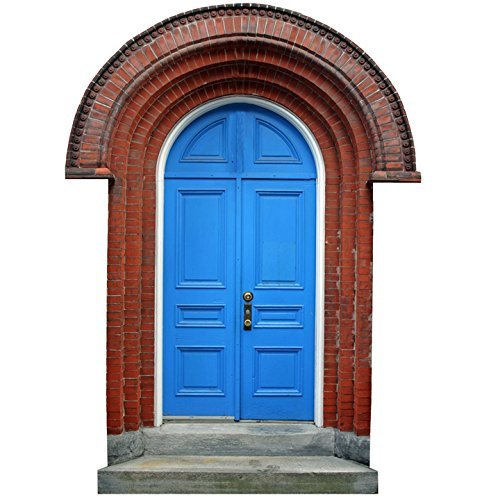 Bright Blue Fairy Door  with Brick Border - Wall Decal - 8.5" wide x 11.5" tall