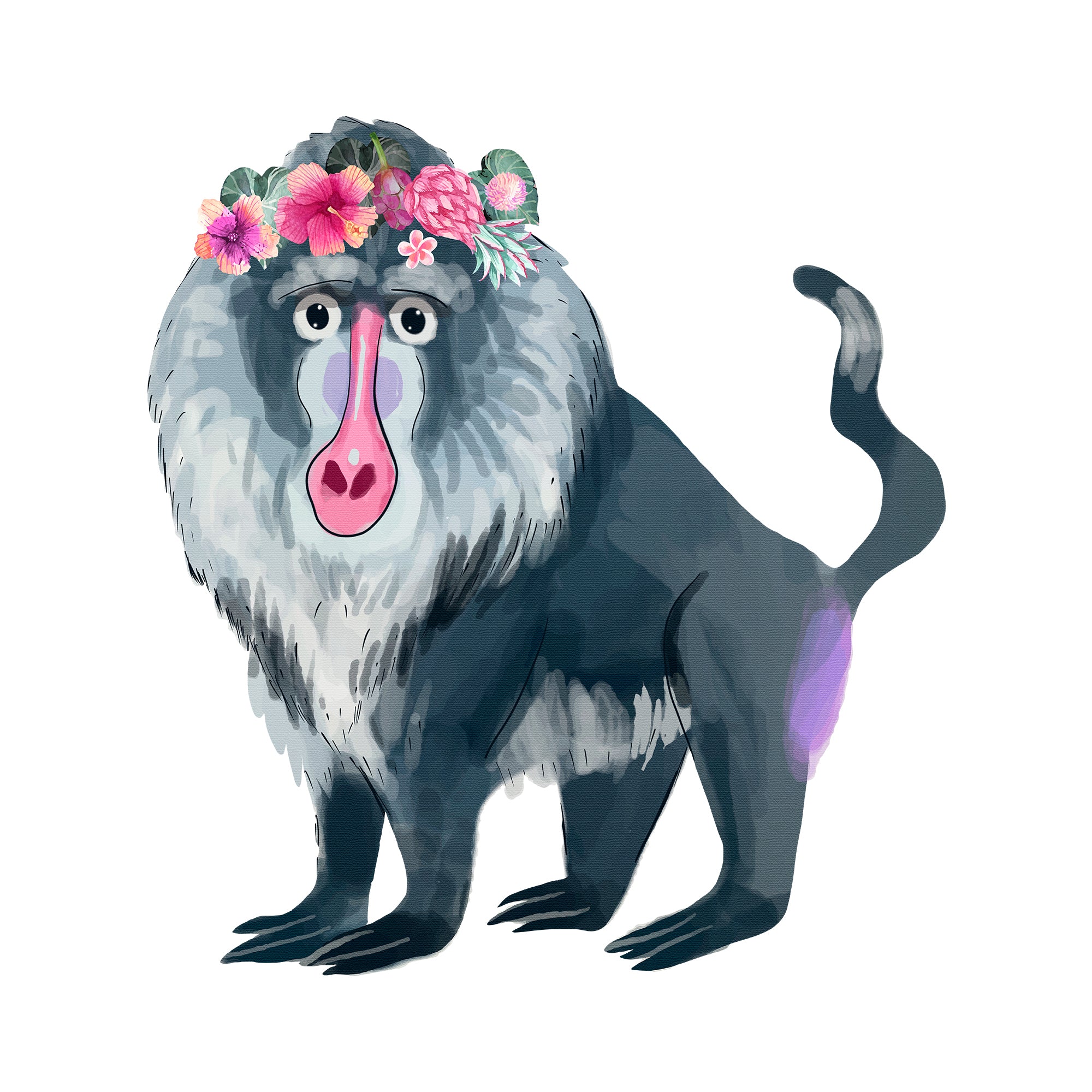 Baboon with Flowers - Bobbejaan - Safari Animals Series