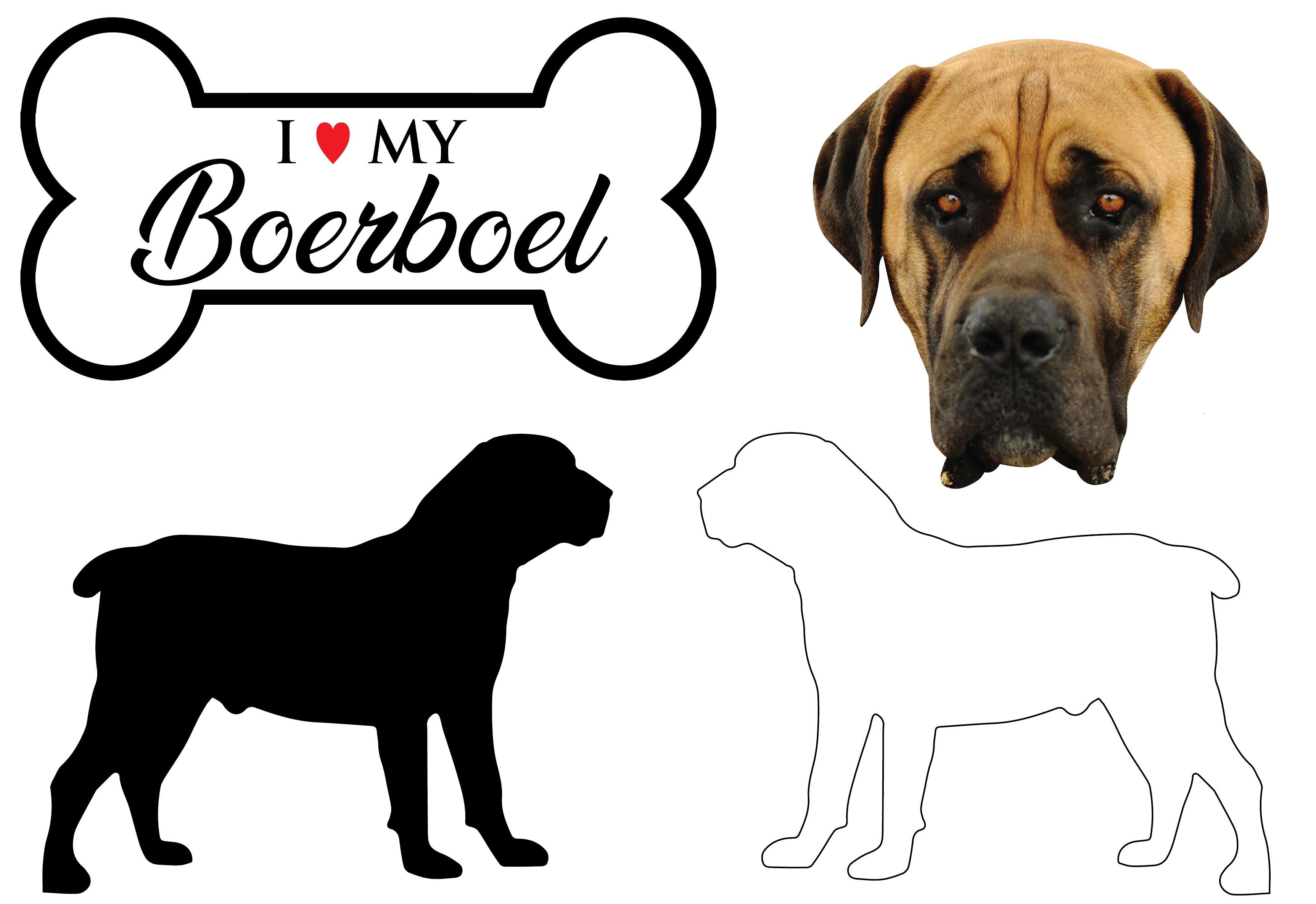 Boerboel - Dog Breed Decals (Set of 16) - Sizes in Description