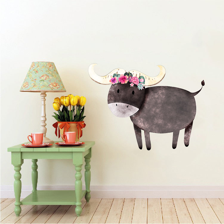 Buffalo with Flowers - Buffels - Safari Animals Series