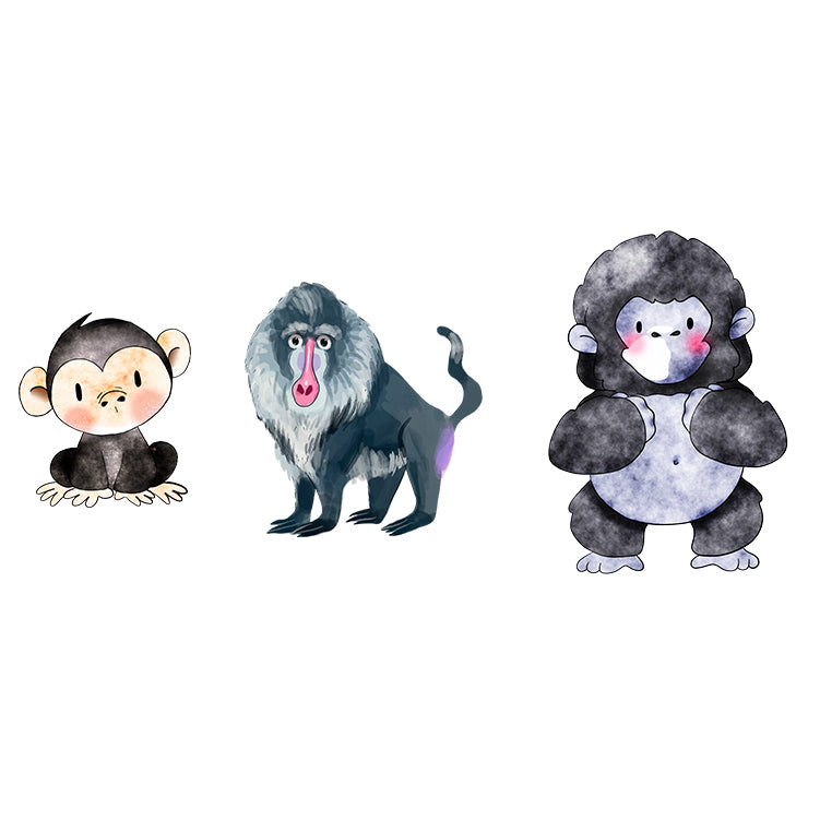 Chimpanzee, Baboon, and Gorilla Set - Set of 3 Decals - Safari Animals Series