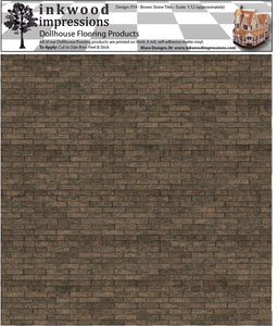 Dollhouse Flooring - 6 Mil Thick Peel and Stick Vinyl - 12" x 12" Design 014 Brown Stone Tiles