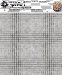 Dollhouse Flooring - 6 Mil Thick Peel and Stick Vinyl - 12" x 12" Design 017 Dirty White Tiles