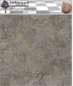 Dollhouse Flooring - 6 Mil Thick Peel and Stick Vinyl - 12" x 12" Design 022 Lichen Covered Grey Stone