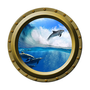 Dolphin Surfer Porthole Wall Decal