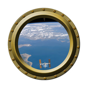 Far Out - Porthole View of Earth and Space Station Vinyl Wall Decal