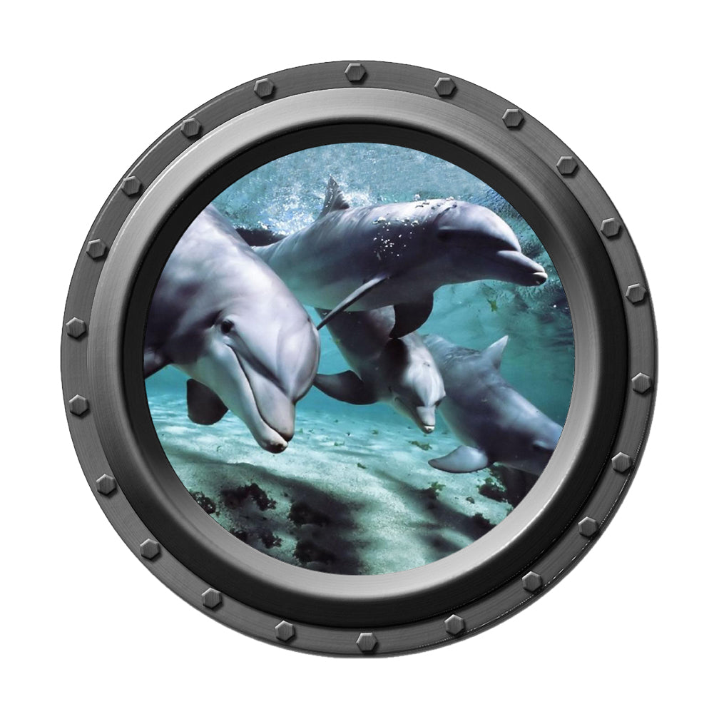 4 Curious Dolphins Porthole Wall Decal