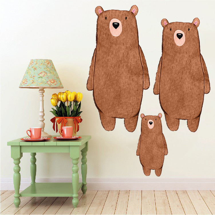 Papa Bear, Mama Bear, Baby Bear - Set of 3 Decals - Woodland Creatures