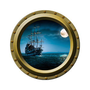 Pirate Ship by Moonlight Porthole Wall Decal