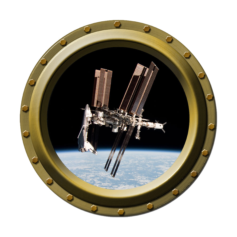 Space Shuttle Endeavor Docked at Space Station Porthole Wall Decal