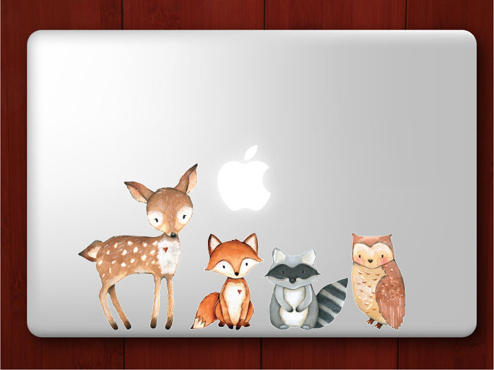 Deer, Owl, Raccoon, Fox - Woodland Creatures Collection - Laptop Decal Set