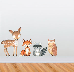 Deer, Owl, Raccoon, Fox - Woodland Creatures Collection - Wall Decal Set