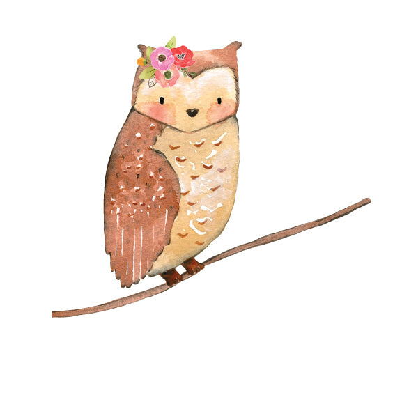 Owl with Flowers on a Branch - Woodland Creatures Collection