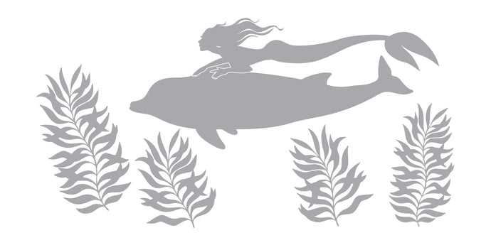 Mermaid & Dolphin Swim Through Kelp Forest - Coastal Design Series - Etched Decal