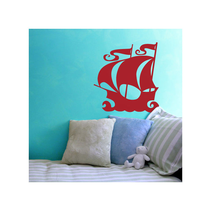 Simple Sailing Galleon Ship Wall Decal - 20" tall x 19" wide