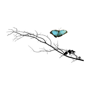 Branch and Blue Butterfly Wall Decals - 15" tall x 34" wide