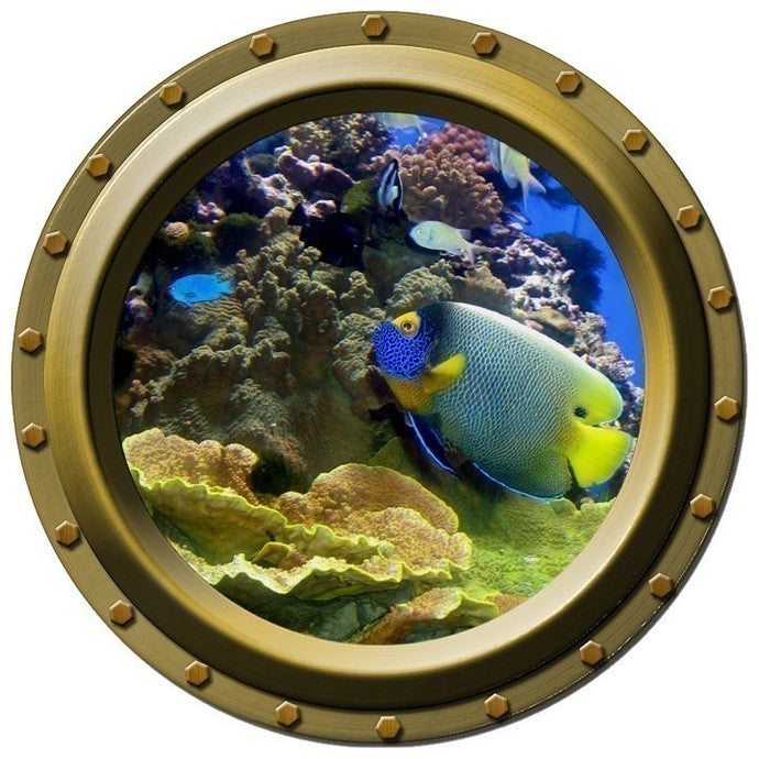 Blue and Yellow Tropical Fish Porthole Wall Decal