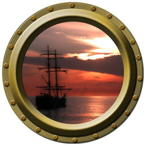 The Sunset Galleon Porthole Vinyl Wall Decal