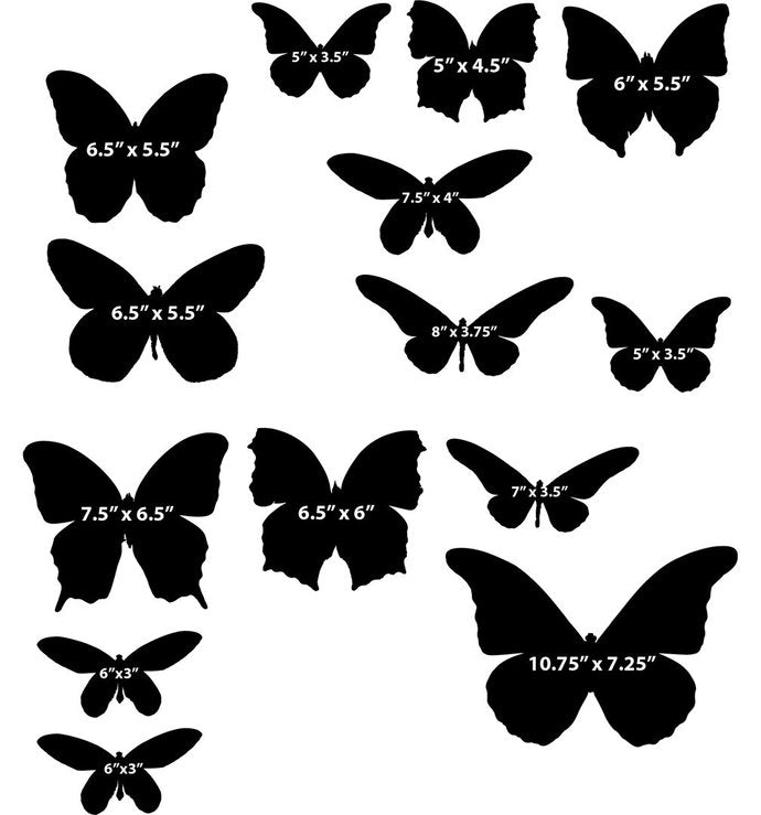 17 Butterfly Decals - Sizes Shown On Example Image Below