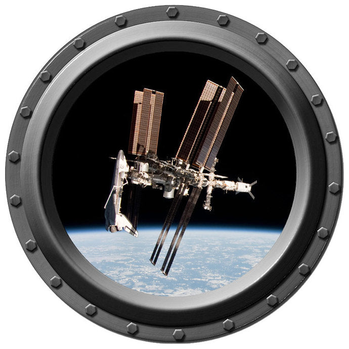 Space Shuttle Endeavor Docked at Space Station Porthole Wall Decal