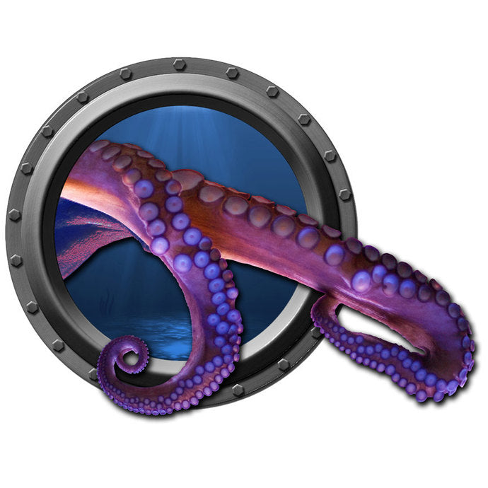 Break Through Octopus Tentacle Porthole Wall Decal