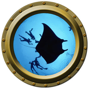 Giant Manta Ray and Divers Porthole Wall Decal