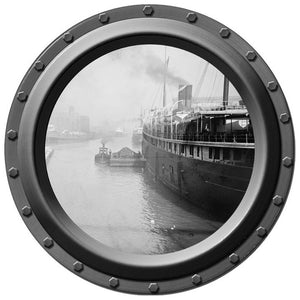 Ships on the River Porthole Wall Decal