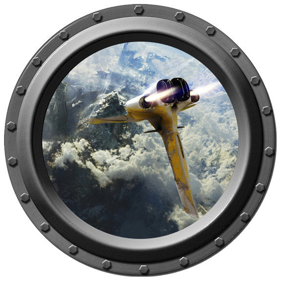 Spaceship Entering the Atmosphere Porthole Wall Decal