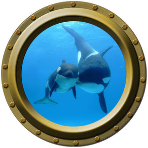 Underwater Baby and Mother Orca Porthole Wall Decal