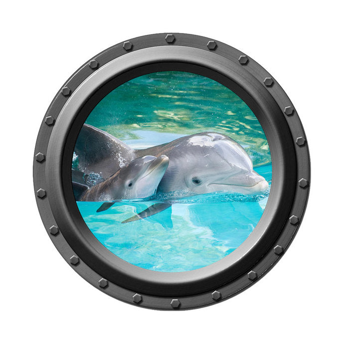 Dolphin Mom and Calf Porthole Wall Decal