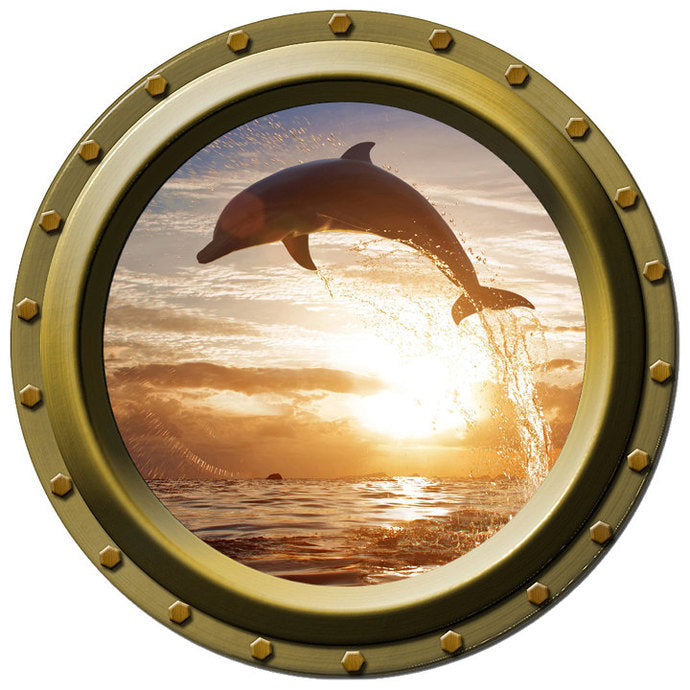 Dolphin Sunset Porthole Vinyl Wall Decal