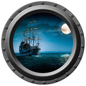 Pirate Ship by Moonlight Porthole Wall Decal