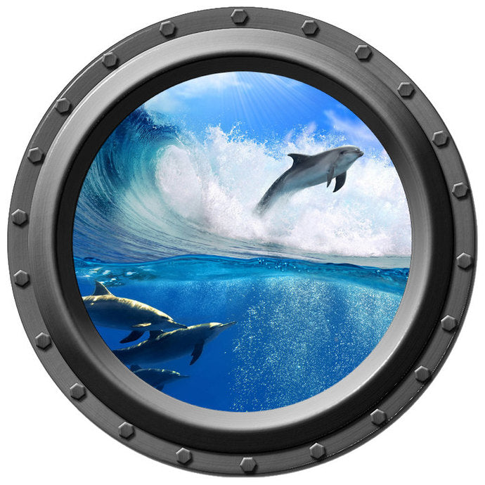 Dolphin Surfer Porthole Wall Decal