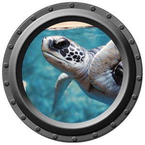 Sea Turtle Peering In Porthole Wall Decal