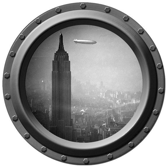 Zeppelin over New York City Porthole Wall Decal
