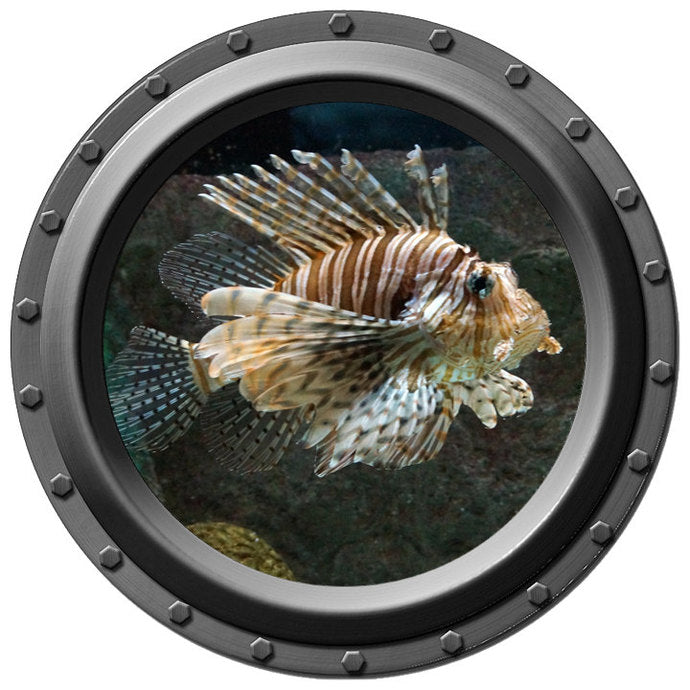 Red Lionfish Porthole Wall Decal
