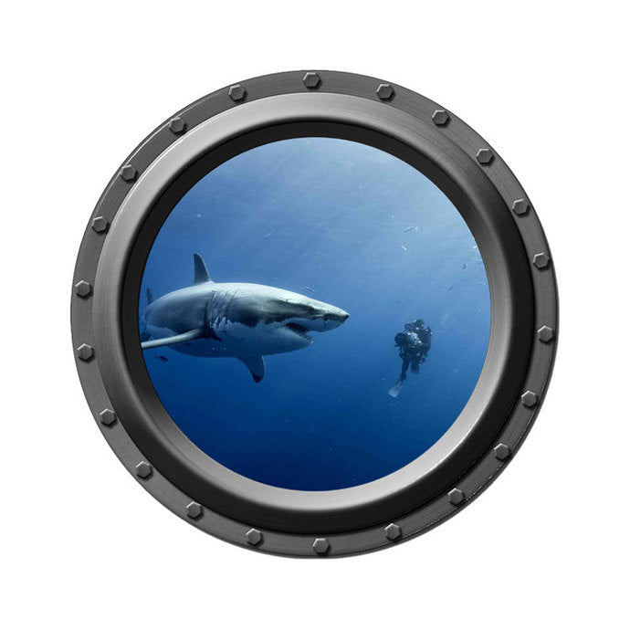 Smile for the Camera - Great White Shark Porthole Wall Decal