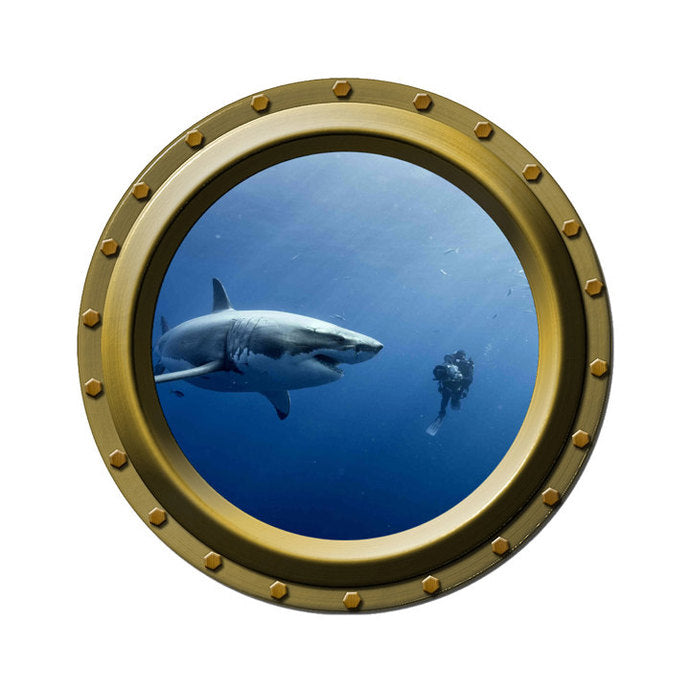 Smile for the Camera - Great White Shark Porthole Wall Decal