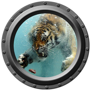 Diving Tiger Porthole Wall Decal