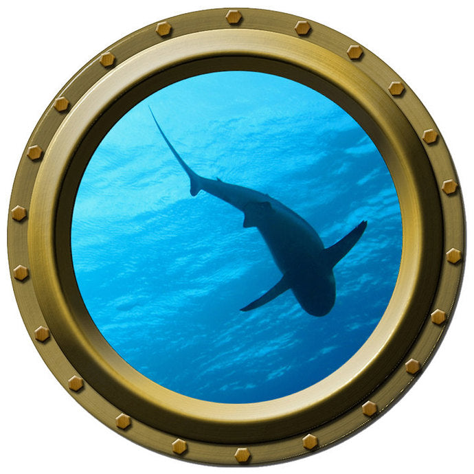 Menacing Shadow Shark Porthole Wall Decal